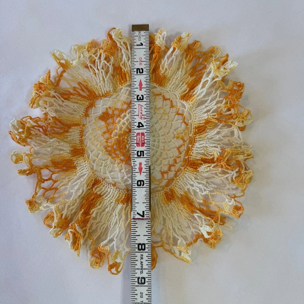 Vintage Crochet Ruffle Doily Orange Yellow Variegated Fall Decor Lace 9
